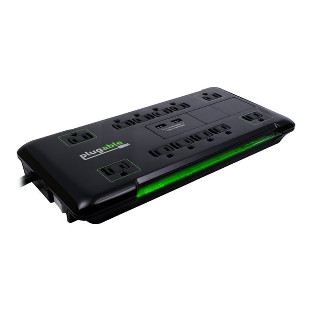 Plugable Surge Protector Power Strip with USB and 12 AC Outlets, Built-in 10.5W 2-Port USB Charger for Android, Apple iOS, and Windows Mobile Devices, 6 Foot Extension Cord