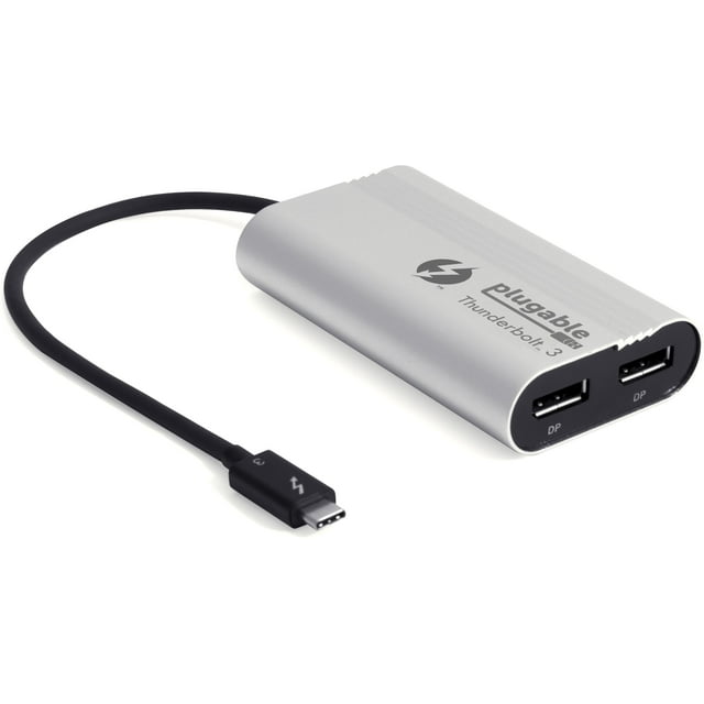 Plugable Thunderbolt 3 to Dual DisplayPort Display Adapter Compatible with MacBook Pro Systems (2019\2018\2017), Project or Stream to up to 2x 4K 60Hz Monitors Or 1x 5K (Thunderbolt 3 Certified)