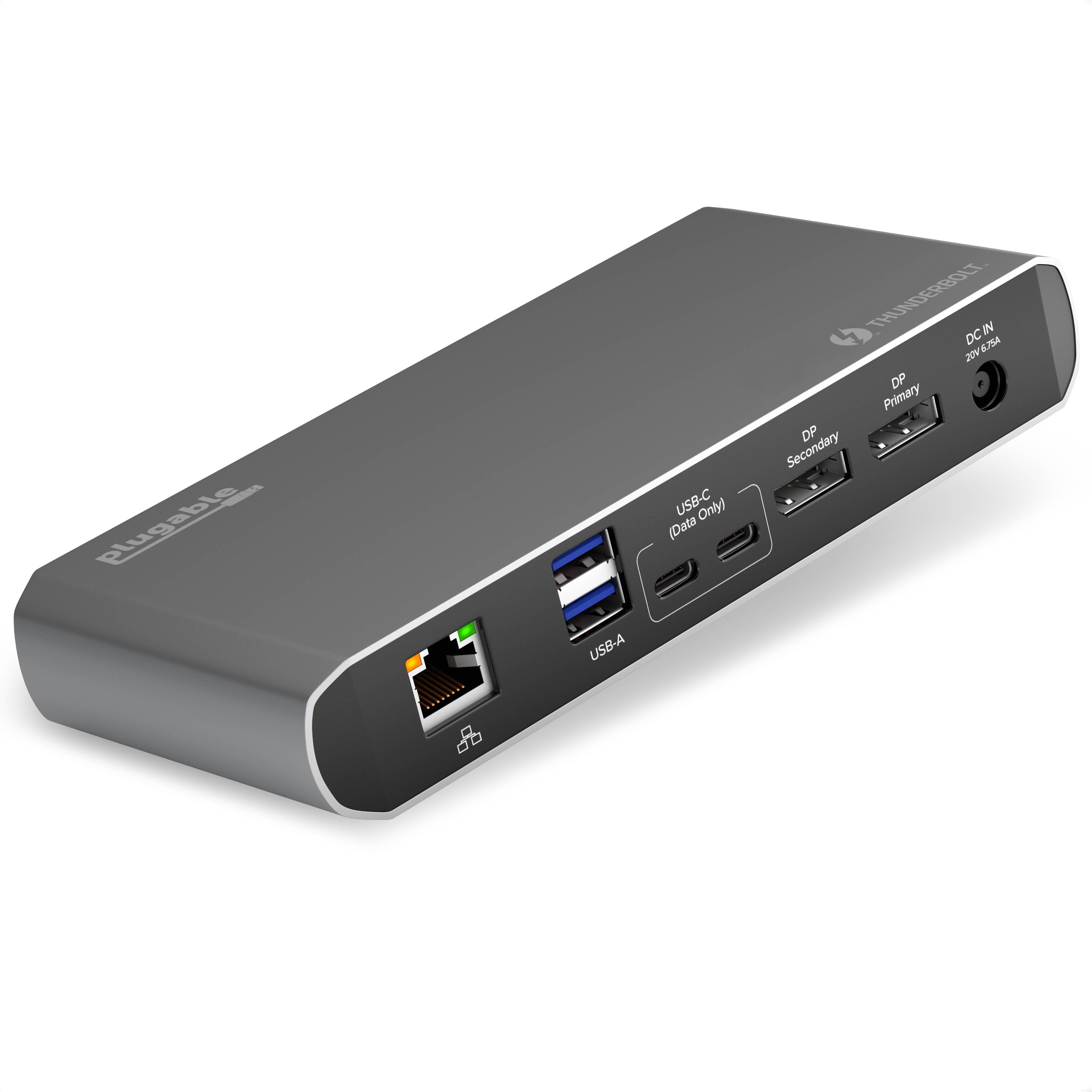 Plugable Thunderbolt 3 and USB C Dock with 60W Charging, Compatible with MacBook / MacBook Pro and Windows, Dual DisplayPort or HDMI with Included Adapter, 2x USB-C, 3x USB 3.0, Gigabit Ethernet - image 1 of 7