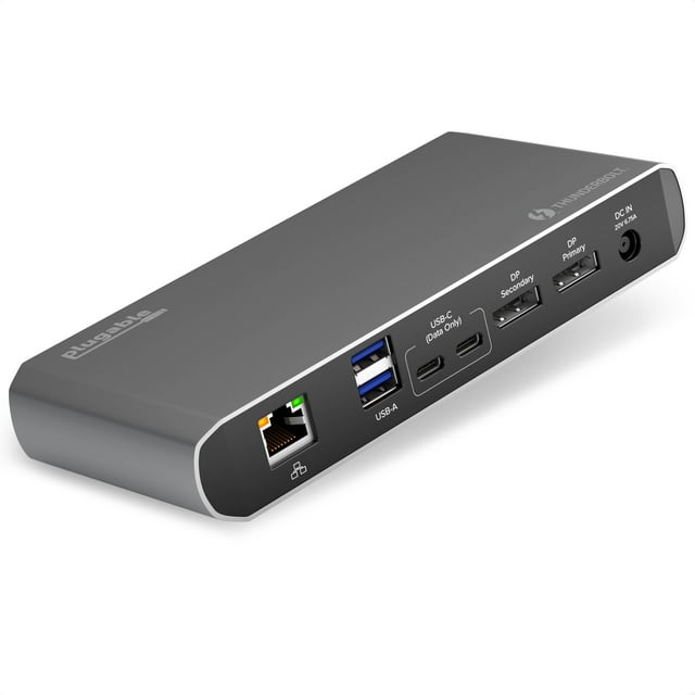 Plugable Thunderbolt 3 and USB C Dock with 60W Charging, Compatible with MacBook / MacBook Pro and Windows, Dual DisplayPort or HDMI with Included Adapter, 2x USB-C, 3x USB 3.0, Gigabit Ethernet