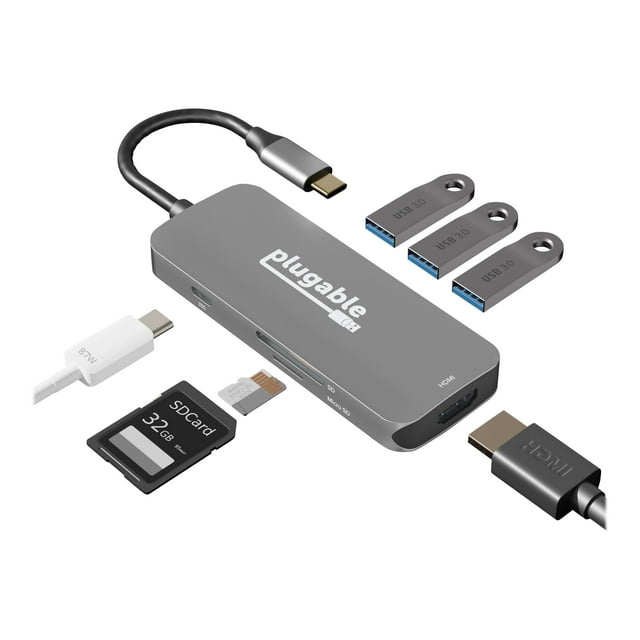 Plugable USB C Docking Station, 4K HDMI, 3 USB 3.0, 100W Charging, SD, microSD, Driverless, Compatible with Mac, Windows, Chromebook, Thunderbolt and More
