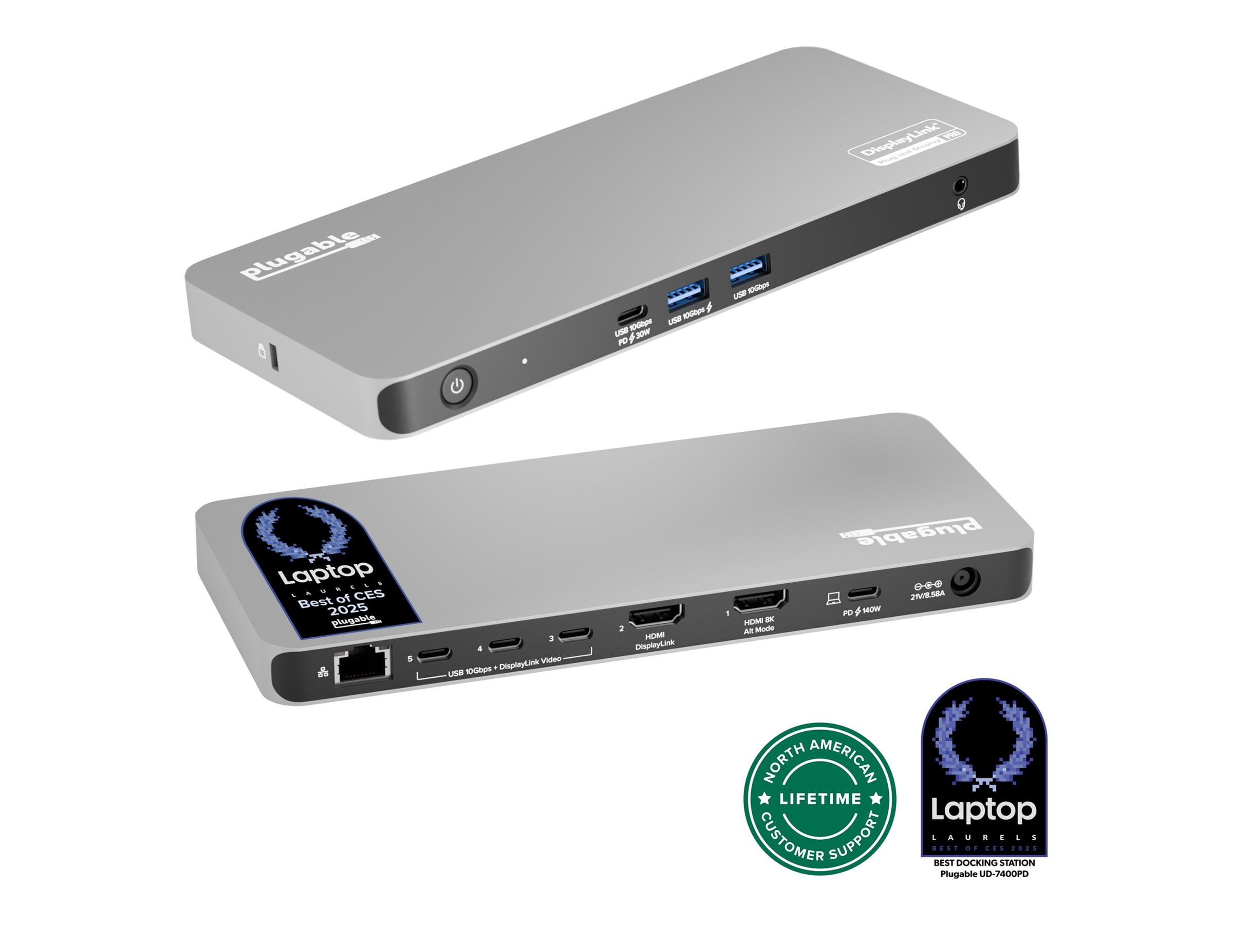 Plugable USB C Docking Station 5 Monitors, 140W DisplayLink Dock Connects up to Five 4K Displays for MacBook Windows Thunderbolt 4 Laptops