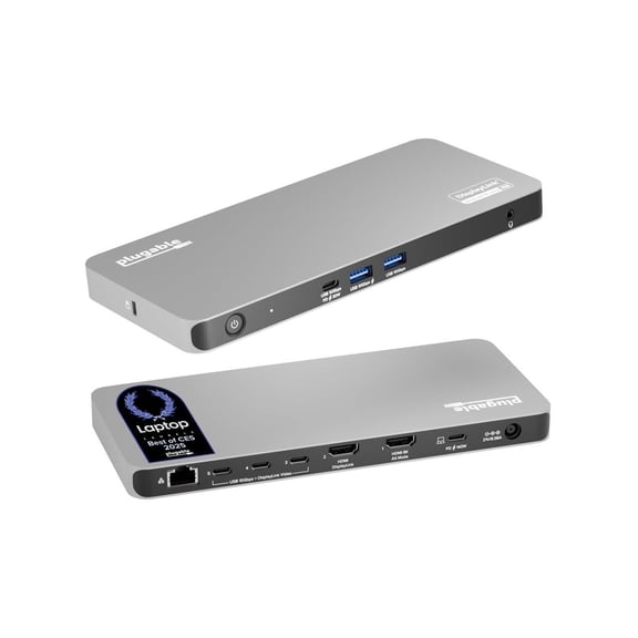 Plugable USB C Docking Station 5 Monitors, 140W DisplayLink Dock Connects up to Five 4K Displays for MacBook Windows Thunderbolt 4 Laptops