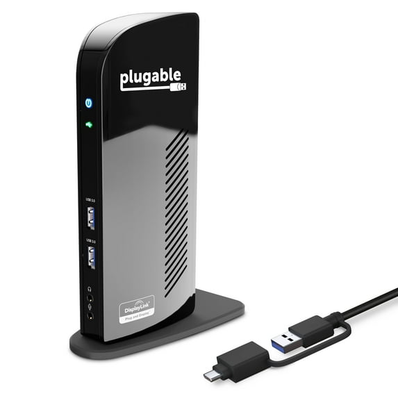Plugable Laptop Docking Station Dual Monitor for USB-C or USB 3.0