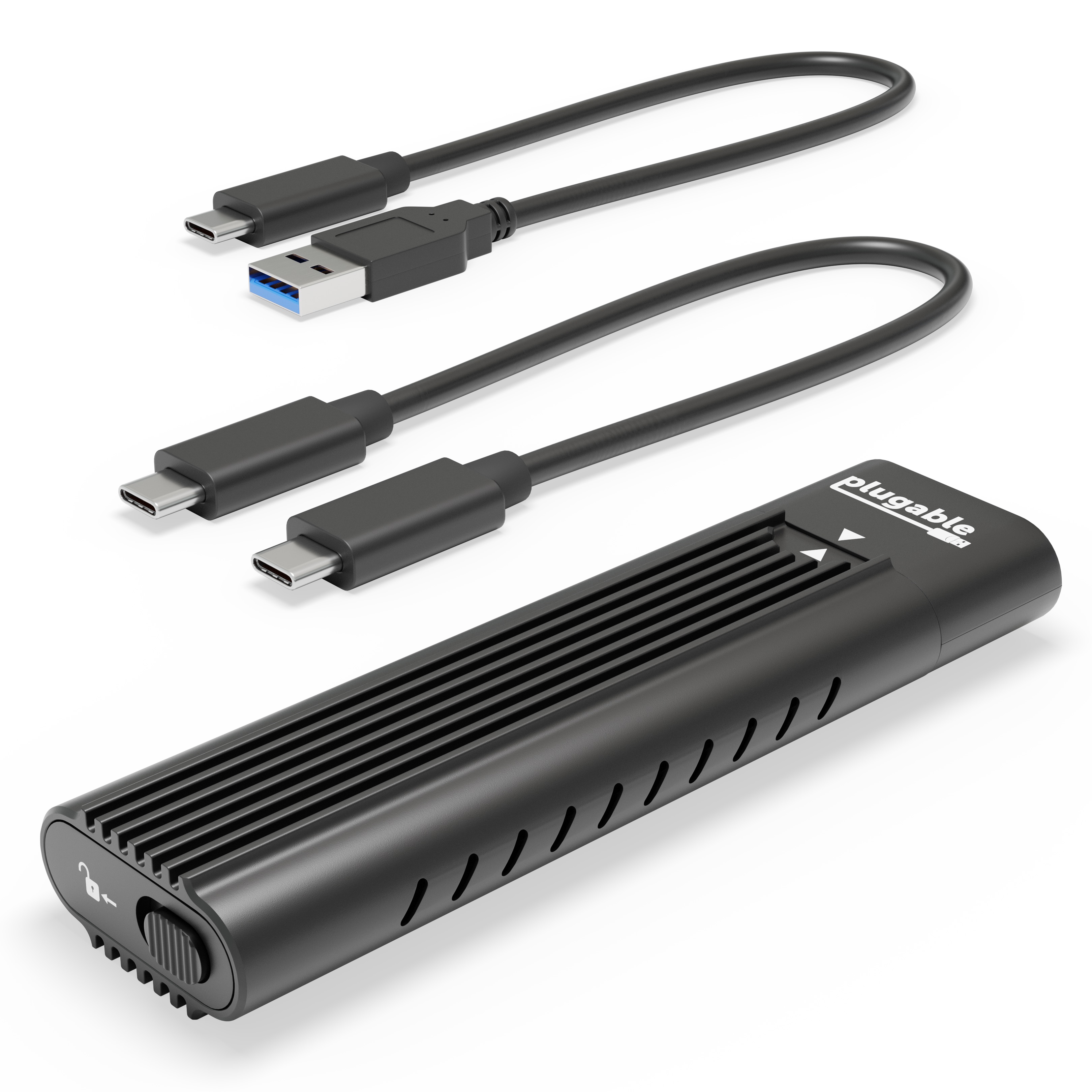 Plugable USB C to M.2 NVMe Tool-free Enclosure USB C and Thunderbolt 3 Compatible up to USB 3.1 Gen 2 Speeds (10Gbps). Adapter Includes USB-C and USB 3.0 Cables (Supports M.2 NVMe SSDs 2280 2260 2242) - image 1 of 8