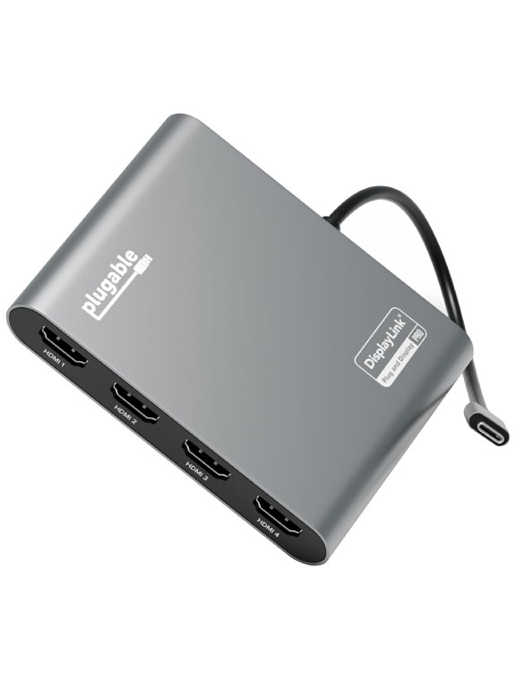 USB C to Quad HDMI 4K Adapter with 100W PD Pass-Though Power Delivery for Windows, Mac M1/M2/M3/M4, Thunderbolt, and USB-C Laptops | TAA, DisplayLink Pro, Driver Required (USBC-7400H4)