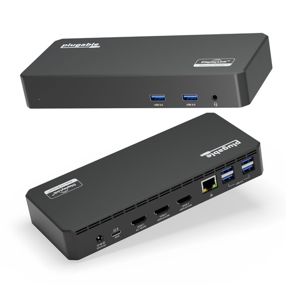 Plugable USB C Triple Display Docking Station with Laptop Charging, for Thunderbolt, USB4, or USB C Systems, Compatible with Windows, macOS, ChromeOS laptops