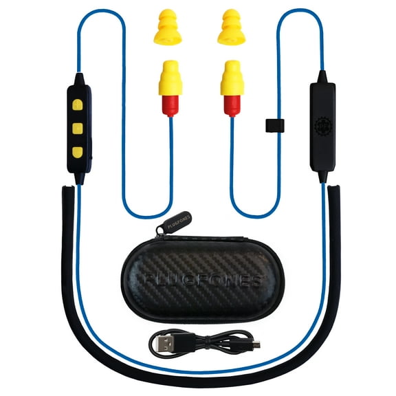 Plugfones FreeReign Volume Limited Bluetooth In-Ear Earbuds with Noise Isolating Mic, Blue/Yellow