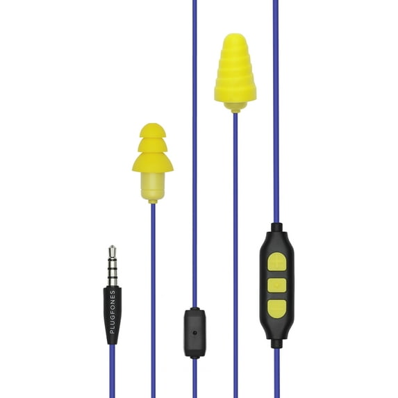 Plugfones Guardian Plus in-Ear Earplug Earbud Hybrid - Noise Reduction in-Ear Headphones with Noise Isolating Mic and Controls (Yellow & Blue)