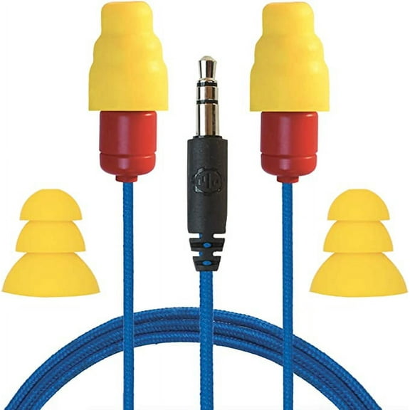 Plugfones Protector VL Audio Earbuds, OSHA Compliant Earplugs with Sound, Blue & Yellow