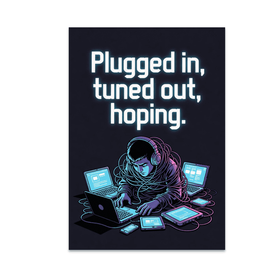 Plugged In, Tuned Out Tech Decor - Tech Overload Enthusiast - 13x19 Poster Print