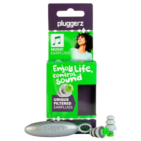Pluggerz Enjoy Music Earplugs, Reusable Silicone Ear Plugs with Filter, 23–28 dB Noise Reduction Rating, Universal-Fit Hearing Protection for Concerts, Festivals, Musicians & Events, 1 Pair