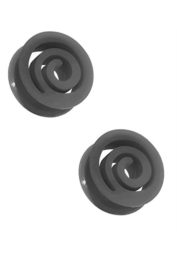 Plugs Earrings Rings Ultra Flexible Silicone Double Flat Flared Spiral Plug Sold as a Pair 0 Gauge (Black)