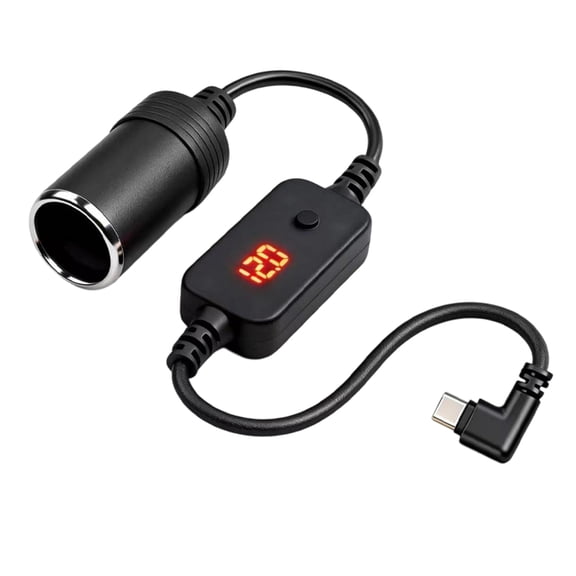 Plugs and Play Type C to Car Cigarettes Lighter Adapter with Adjustable Voltages Setting and PD Fast Charging for Easy Device Charging
