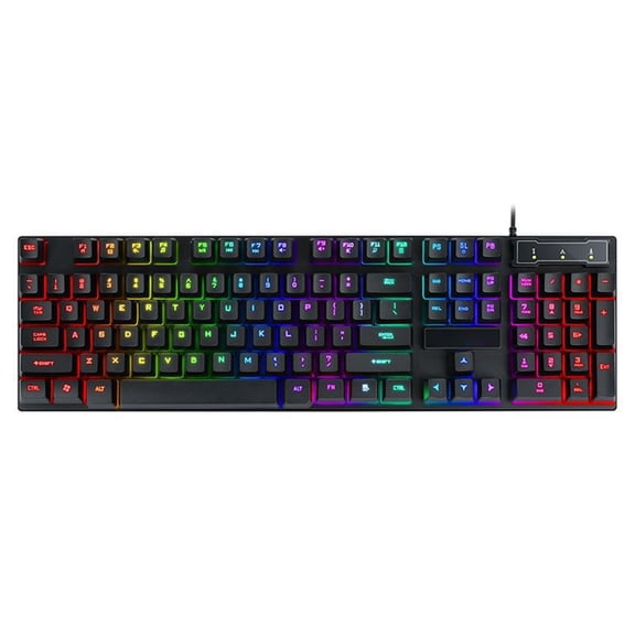 Plugs and Play USB Cord Gaming Keyboards 104Key RGBs Backlight Floating Button Mechanical Feel LagFree Perf