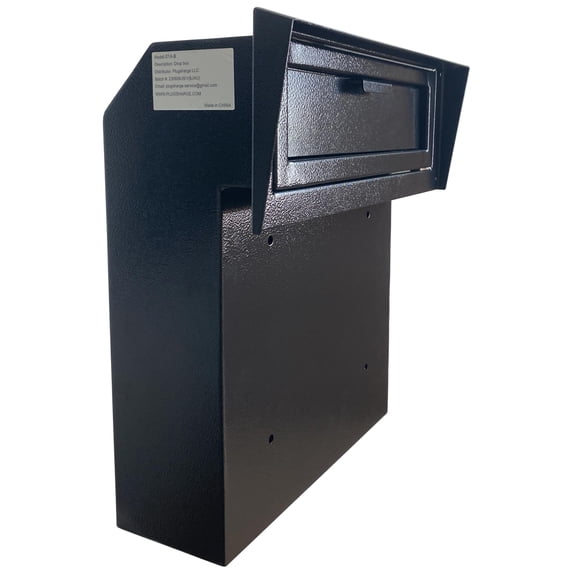 Plugsharge Rainproof Heavy Duty Mailbox Door Drop Box, Galvanized Steel Weatherproof Locking Metal Mailbox Door Mounted for Keys, Deposit, Payment, Mails, Through The Door Safe Mail Drop Box, Black