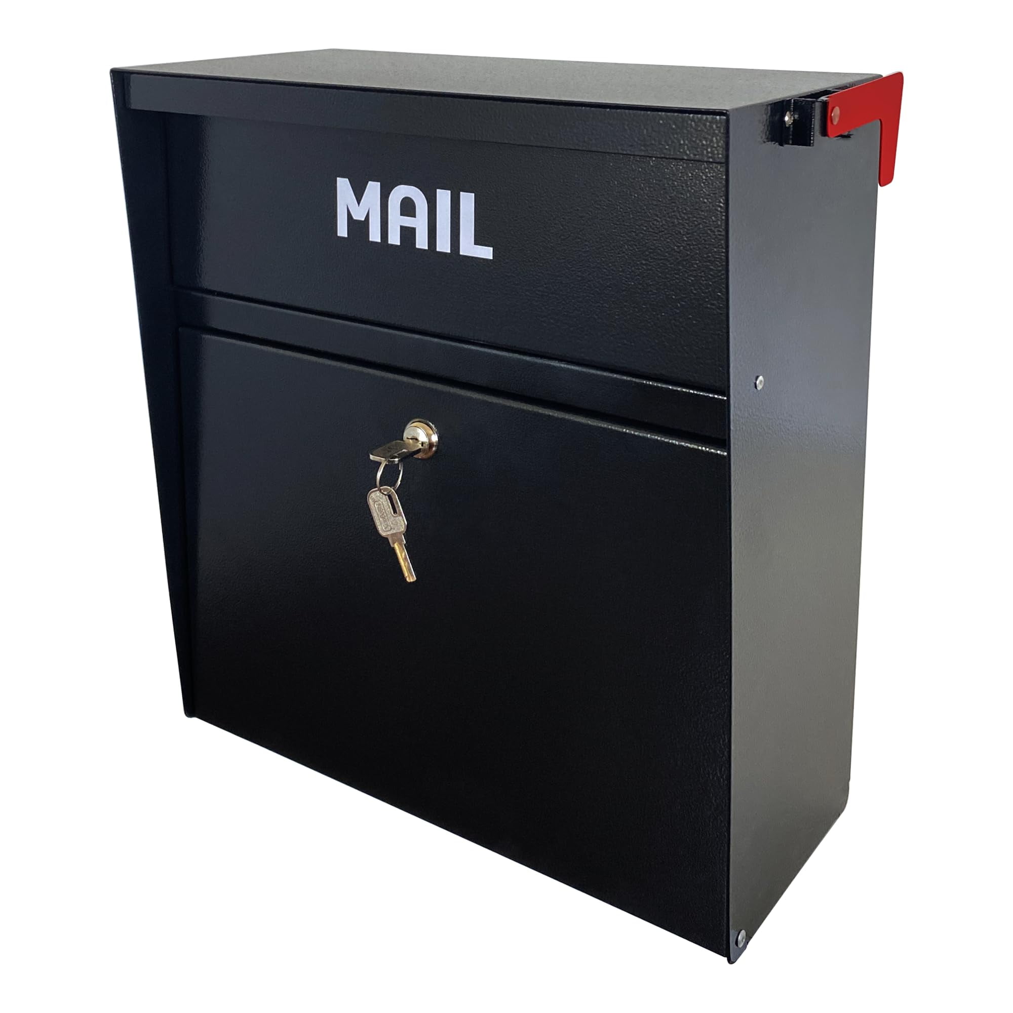 Plugsharge Rainproof Wall Mount Mailbox with Outgoing Mail Flag and Holder, Weatherproof Anti-Fishing Locking Mailbox, Heavy Duty Residential Security Mailbox, Payment Drop Box with Lock, Black