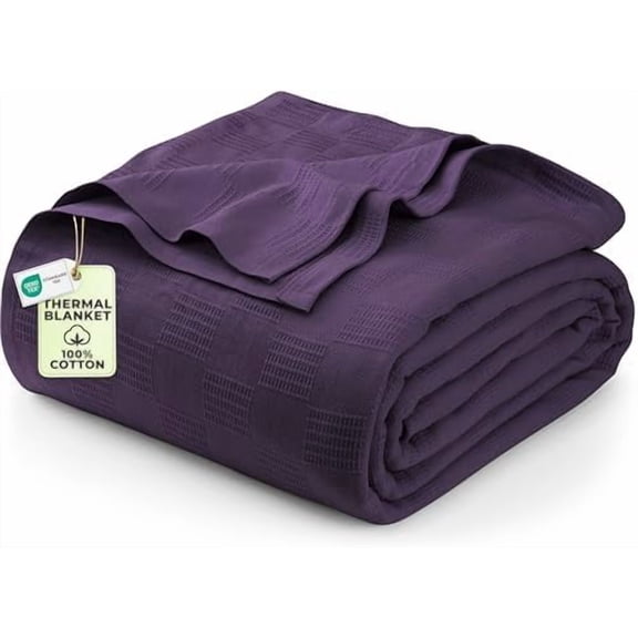 Plum 100% Cotton Blanket [Twin Size - 90x72 Inch] 350GSM Lightweight, Soft and Breathable Thermal Blanket for All Seasons