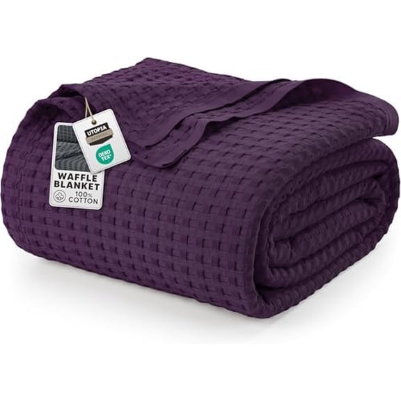 Plum 100% Cotton Waffle Blanket 300 GSM [Queen - 90x90 Inch] Soft Lightweight Breathable Bed Blanket for All Season