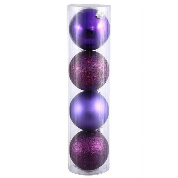 Plum 4 Finish Assorted Drilled Ball Ornament, 6 in. - 4 per Bag