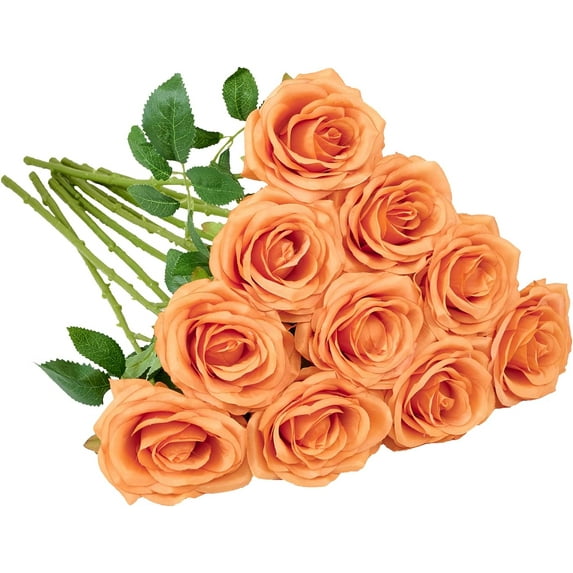 Plum Artificial Rose 10pcs Open Flower Bouquet Faux Rose Stems for Wedding Arrangement, Bridal Bouquet, Centerpiece, Fake Faux Silk Flowers A