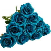 Plum Artificial Rose 10pcs Open Flower Bouquet Faux Rose Stems for Wedding Arrangement, Bridal Bouquet, Centerpiece, Fake Faux Silk Flowers A