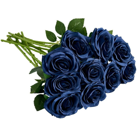 Plum Artificial Rose 10pcs Open Flower Bouquet Faux Rose Stems for Wedding Arrangement, Bridal Bouquet, Centerpiece, Fake Faux Silk Flowers