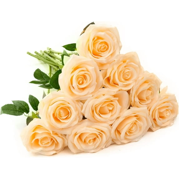 Plum Artificial Rose 10pcs Open Flower Bouquet Faux Rose Stems for Wedding Arrangement, Bridal Bouquet, Centerpiece, Fake Faux Silk Flowers