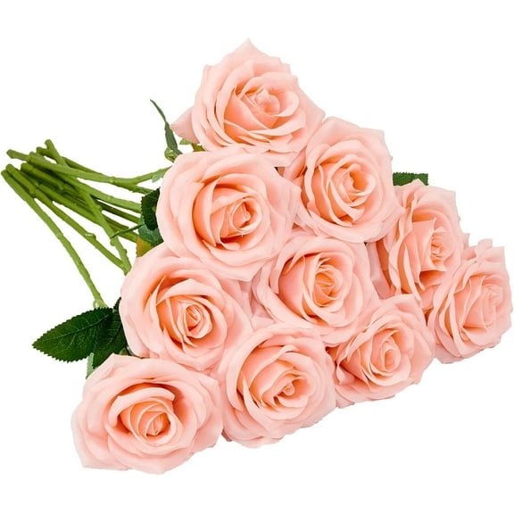 Plum Artificial Rose 10pcs Open Flower Bouquet Faux Rose Stems for Wedding Arrangement, Bridal Bouquet, Centerpiece, Fake Faux Silk Flowers