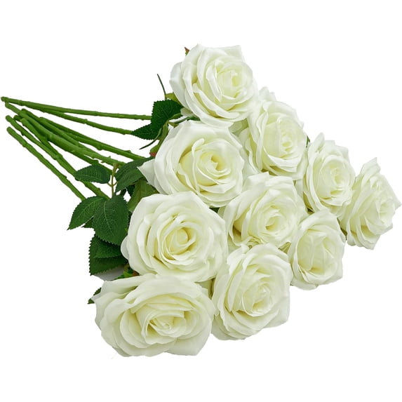 Plum Artificial Rose 10pcs Open Flower Bouquet Faux Rose Stems for Wedding Arrangement, Bridal Bouquet, Centerpiece, Fake Faux Silk Flowers