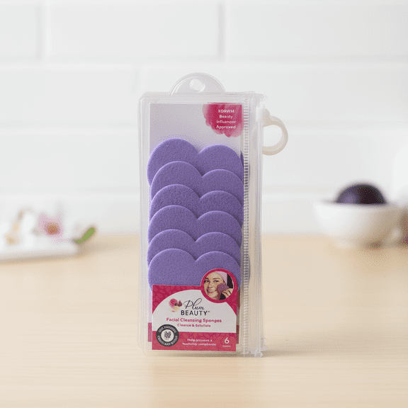 Plum Beauty Facial Cleansing Sponges 6 Count - Soft Exfoliating Face Wash Tools