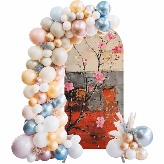 Plum Blossom Arch Backdrop Cover 6x2.6 Ft, Spandex Wedding Arch Stand Cover, Retro Flowers Country Nostalgic Round Top Stretch Fitted Background Covers for Birthday Ceremony Party Decor