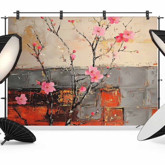 Plum Blossom Backdrop for Photography, Fabric Photo Background Backdrop, Retro Flowers Country Nostalgic Photo Booth Background for Portrait Photoshoot Video Wedding Studio Decoration Banner 7x5ft