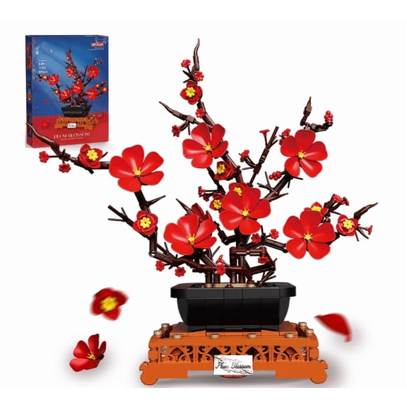 Plum Blossom Bonsai Building Set, Artificial Flowers Botanical Collection Blocks Kit for Adults, Chinese Style Home Decor, 669PCS