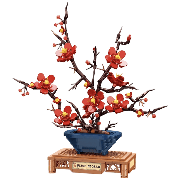 Plum Blossom Building Block Set, Artificial Indoor Flowers Building Set, Floral Decor for Home Office Desk