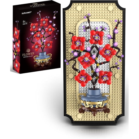 Plum Blossom Building Set for Adults, 3D Wall Art Frame Decor, Botanical Flower Blocks Kit, Home Office Wall Decor, Birthday for Women & Plant Lovers (529 PCS)