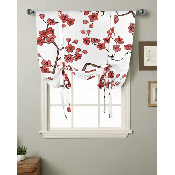 Plum Blossom Flower White Window Curtain for Living Room Curtains for Kitchen Cafe Tie Up Short Drapes