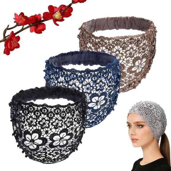 Plum Blossom Hollow Beaded Wide Headband, Boho-Chic Crystal & Pearl Embellished Wide Headbands, Elegant Plum Blossom Hollow Wide Headband for Daily Wear and Special Occasions (3pcs)Q
