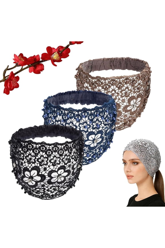 Plum Blossom Hollow Beaded Wide Headband, Boho-Chic Crystal & Pearl Embellished Wide Headbands, Elegant Plum Blossom Hollow Wide Headband for Daily Wear and Special Occasions (3pcs)Q