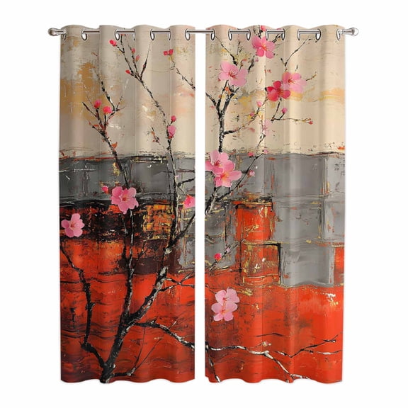 Plum Blossom Kitchen Curtains 84 Inch Length, Retro Flowers Country Nostalgic Grommet Top Bedroom Living Room Curtains, Light Filtering Cafe Curtain Drapes 2 Panels Set 84''x84''