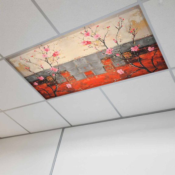 Plum Blossom Magnetic Fluorescent Light Covers for Ceiling Lights 2 x 4 Feet, Retro Flowers Country Nostalgic Office Classroom Kitchen Drop Ceiling Light Covers Lighting Filters Shade Panel 1 Pack