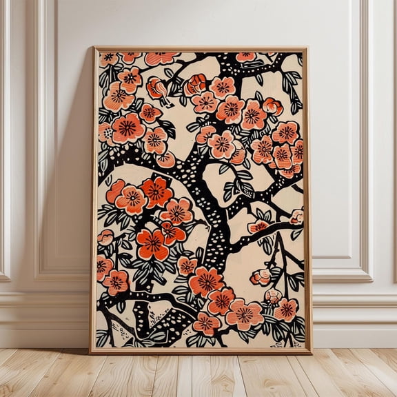 Plum Blossom Poster, Vintageloral Woodblock Print, Vintage Poster, Interior Print, Statement Art, Unique Decorative Posteror Home Office Bedroom Apartment Gallery Wall And In, Unframed Poster 8X10