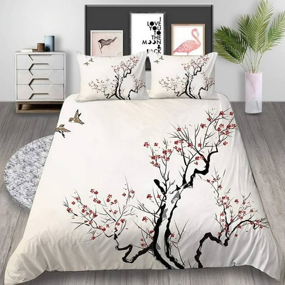 Plum Blossom Printed Duvet Cover Sets Fashionable 2/3 Pcs Comforter Cover Set Home Textiles,Twin (68"x86")