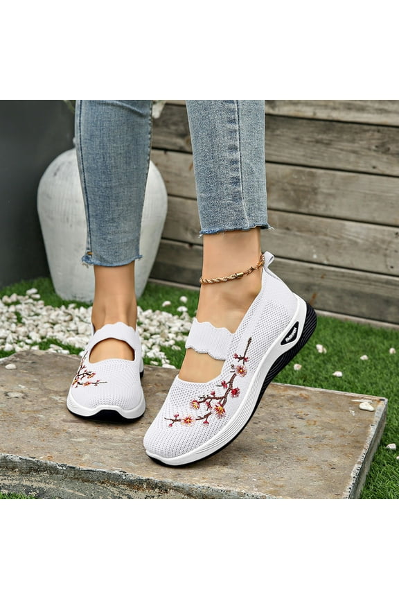 Plum Blossom Printed Women's Hollow Mesh Sports Sandals, Comfortable Casual Running Shoes, Fashion Outdoor Breathable Footwear