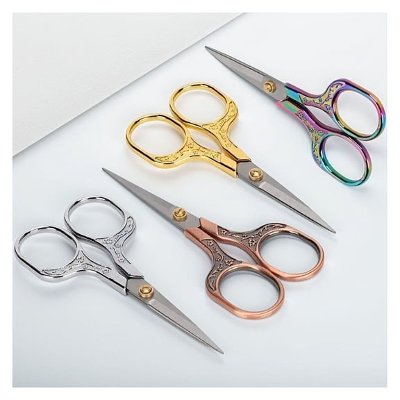 Plum Blossom Scissors Set - 4pcs Stainless Steel Embroidery Scissors, Vintage Floral Craft Shears for Sewing, Office, Travel, Hair Cutting