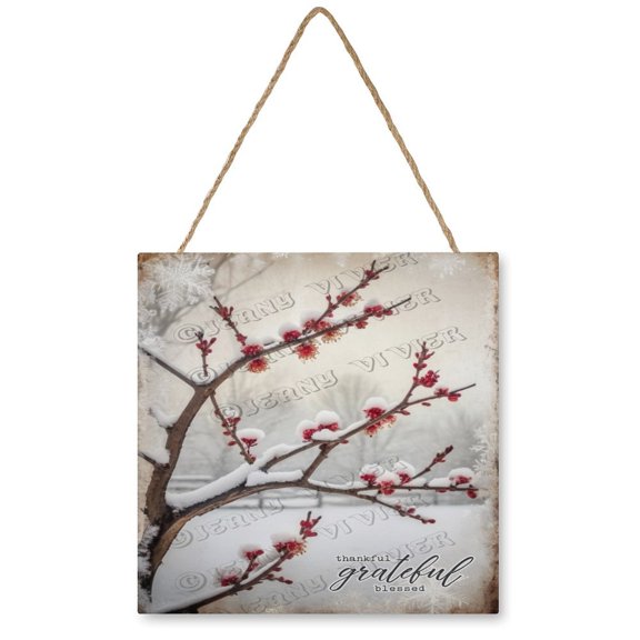 Plum Blossom Themed Wooden Hanging Sign with Motivational Quote - 12"x12", A Wonderful Addition to Your Inspirational Decor