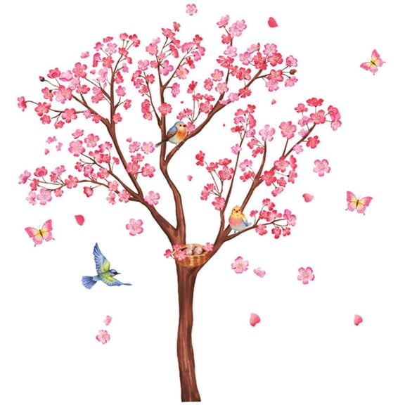 Plum Blossom Tree Wall Stickers, Pink Flower Branch PVC Decals, 40.94x34.65inch