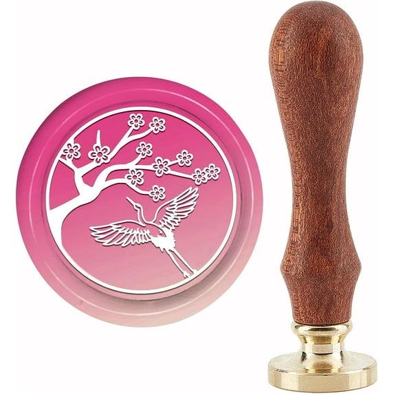 Plum Blossoms Wax Seal Stamp Branch Sealing Wax Stamps Cranes 30mm Retro Vintage Removable Brass Stamp Head with Wood Handle for Wedding Invitations Envelopes Valentine's Day Gift Wrapping