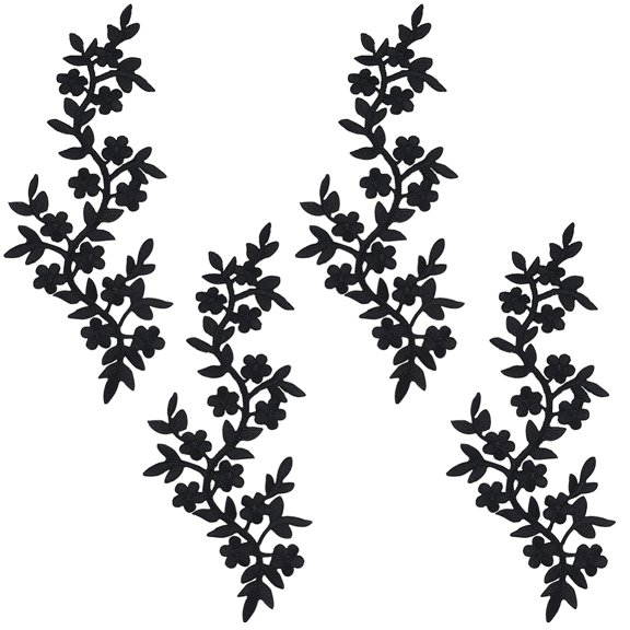 Plum Blosssom Cloth Computerized Embroidery Sew on Patches Ethnic Style Embroidery Appliques with Adhesive Back Black 263x120x1mm DIY