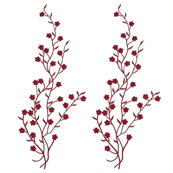 Plum Blosssom Polyester Computerized Embroidery Sew on Patches Ethnic Style Embroidery Appliques with Adhesive Back Red 470x190x1mm DIY